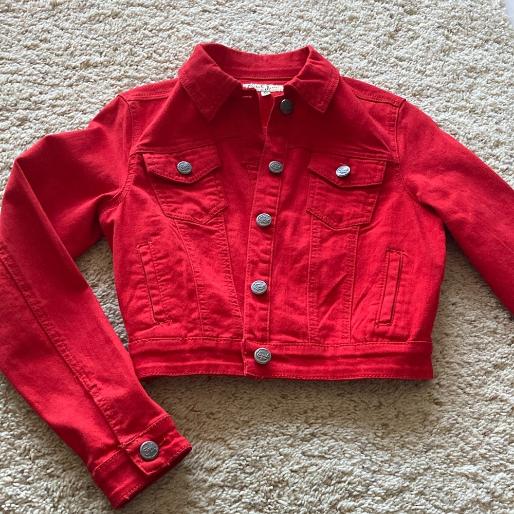 Cropped Red Denim Jacket, XS in Great Condition!